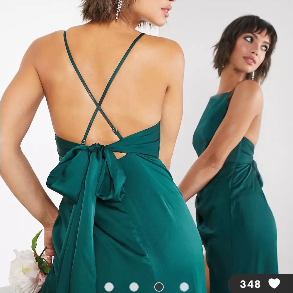 ASOS EDITION satin square neck maxi dress with side split in forest green sz 14